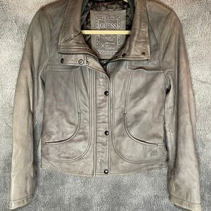 Y2K Vintage GUESS Women's Gray Leather Jacket